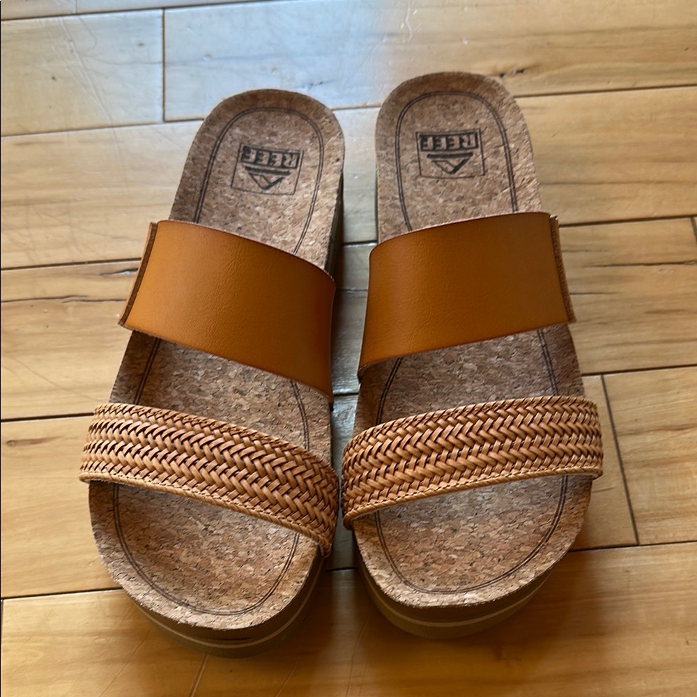 Reef Tan and Brown Slide Sandals